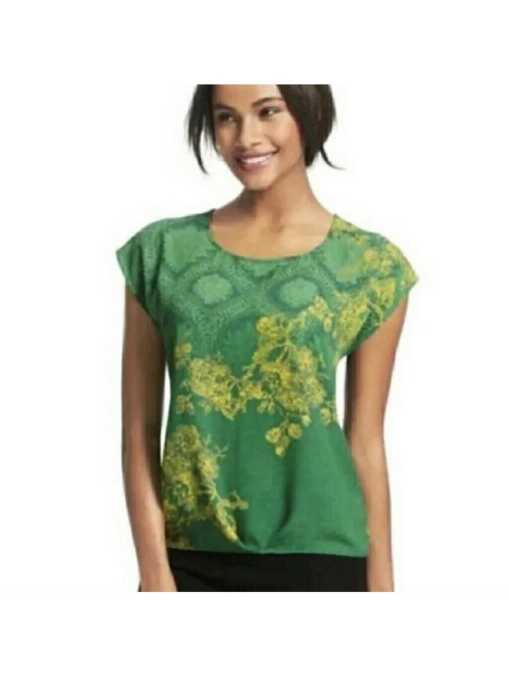 Cabi 597 Green Envy Floral Print Cap Sleeve Top - Women EUC
